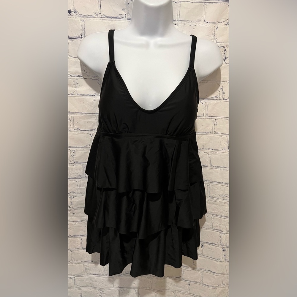 Jaclyn Smith Swimsuit Bathing Suit One Piece Black Ruffle Size 8